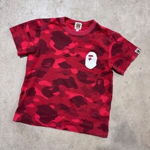 BAPE‎ Kids Red Camo Logo Graphic T-Shirt A Bathing Ape Short Sleeve Size 6-7